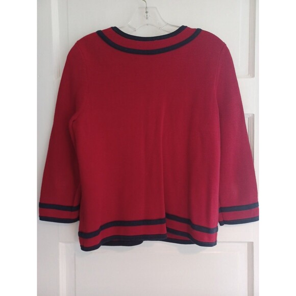 Talbots red knit buttoned cardigan sweater MPetite preppy classic designer look - Picture 7 of 10